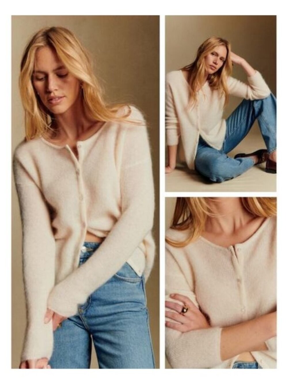 SEZANE Gaspard Mohair Alpaca Blend Cardigan In Ecru XXS